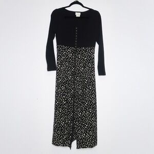 Moda Int'l VTG Womens Midi Dress 6 Black Floral Friends Phoebe Y2K